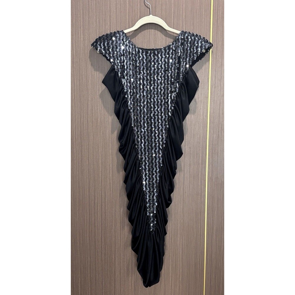 Vintage Climax David Howard Dress Black Sequin Ruched V Front Cocktail Party XS
